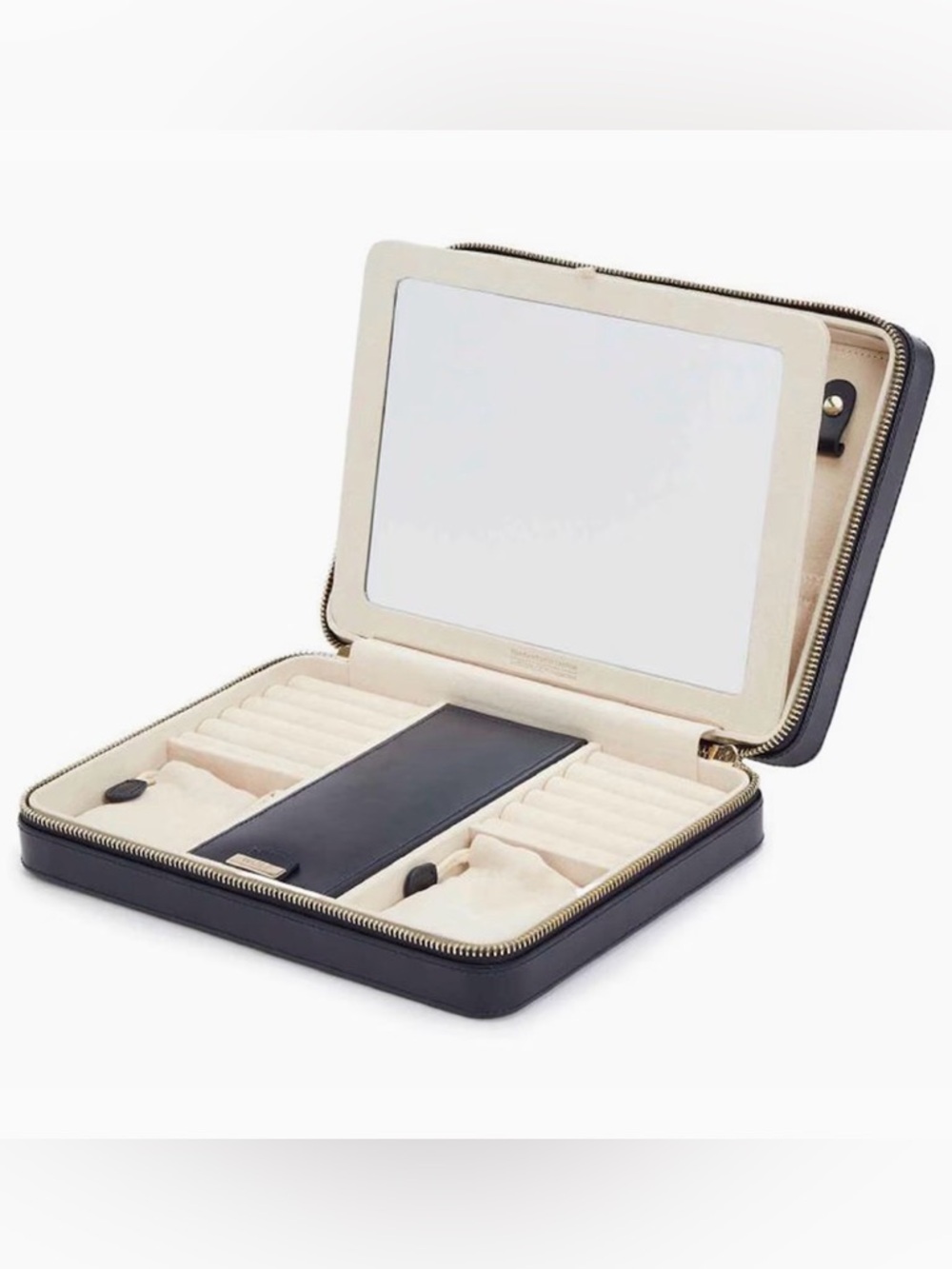 WOLF Navy Leather Jewelry Case with Gold Logo - Picture 4 of 6